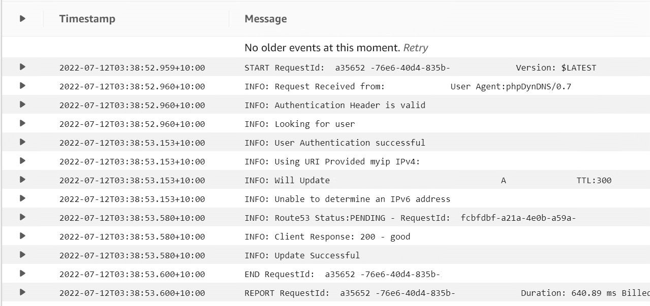 Lambda CloudWatch Log Example