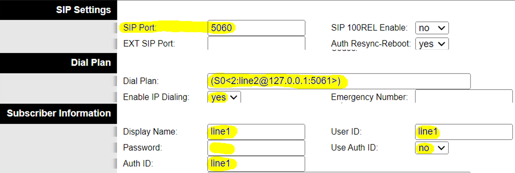 ATA Configuration - Line 1 Settings