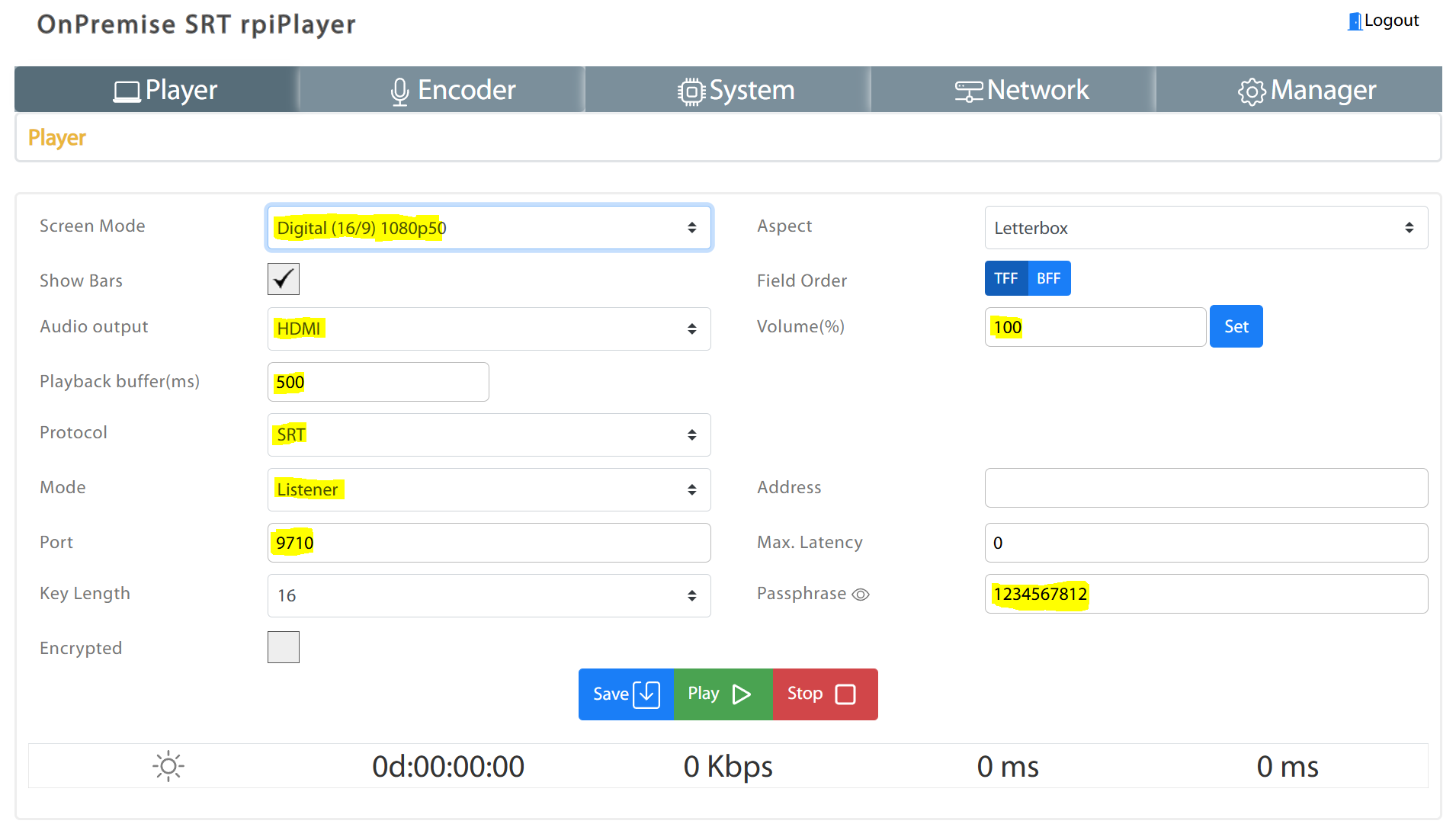SRT Player SRT Listener Settings
