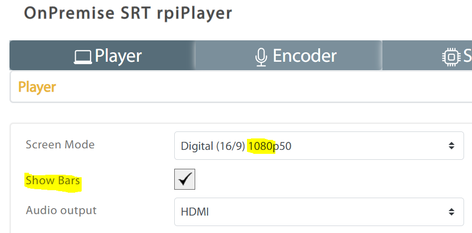 SRT Player Color bars on-off