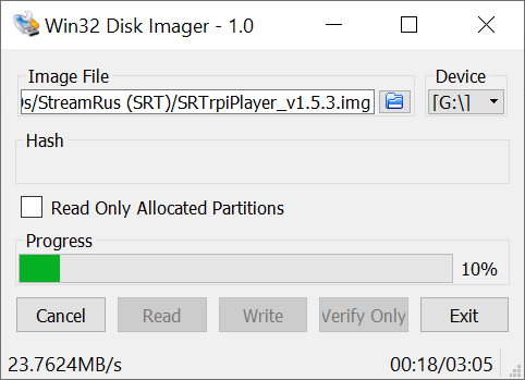 Win32 Disk Imager Writing